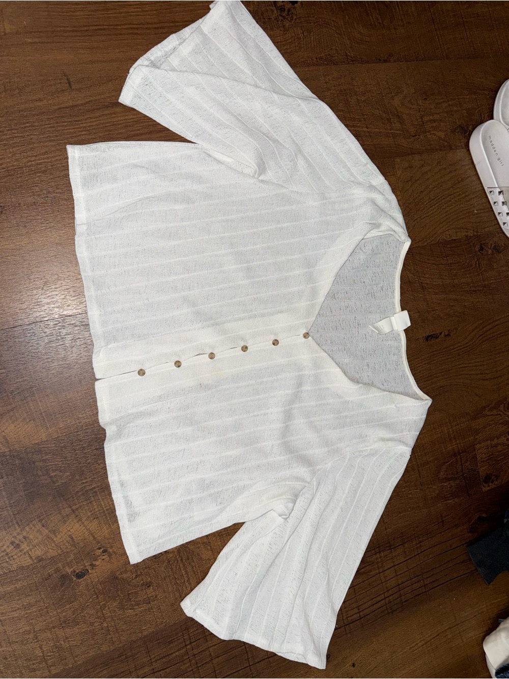 H&M White Button-Front Short Sleeve Knit Top